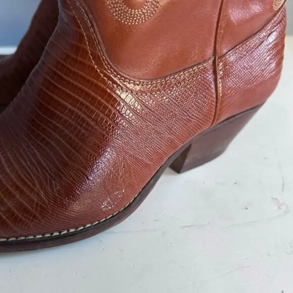 Dolcis‎ boots men's size 8 western vtg stitching brown cowboy Americana